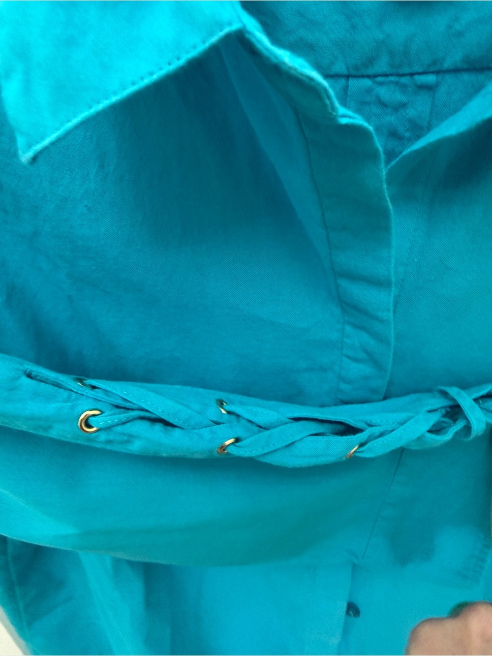 Chico's Teal Button-Front Shirt with Three-Quarter Sleeves - Picture 10 of 11